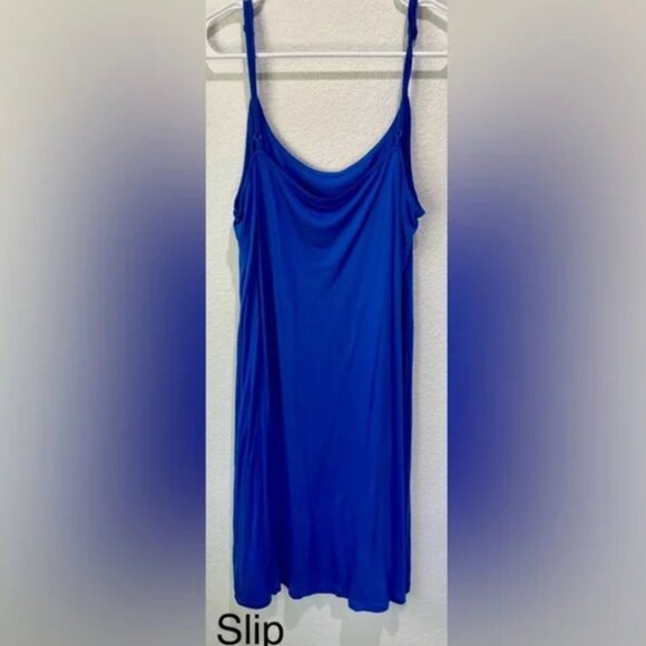 Anthropologie Bl^nk Coterie Embroidered Blue Polka Dot Tunic Dress Size L - Picture 7 of 10